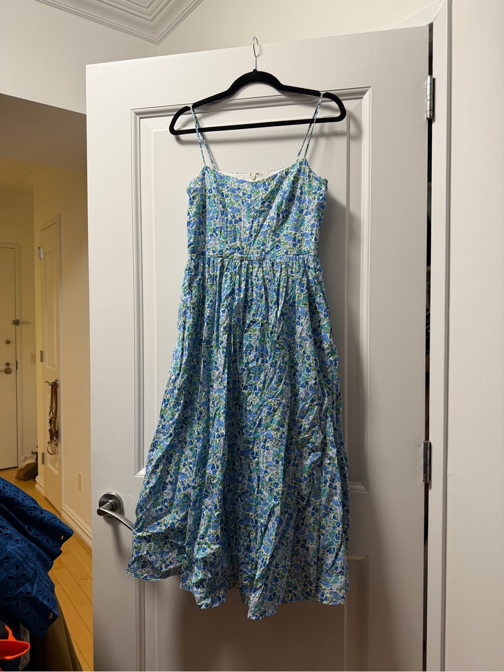J. Crew Blue and Green Floral Spaghetti Strap Dress